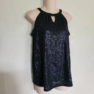 No Boundaries Black Sequins Keyhole Sleeveless Halter Top Size Junior Medium 7/9